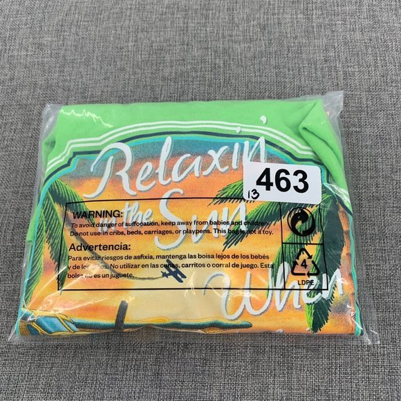 Gildan Heavy Cotton Neon Green Graphic T-Shirt Small V-Neck "Relaxin in the Sun - Picture 13 of 13